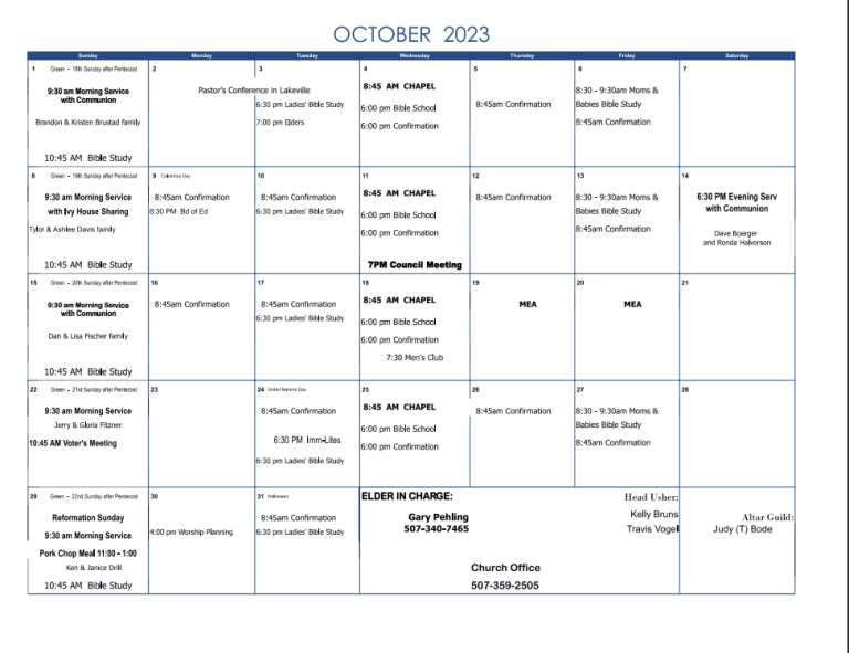 Calendar – Immanuel Lutheran Church & School